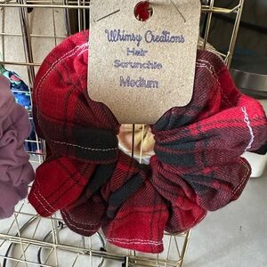 Whimsy Creations Red Plaid Hair Scrunchie Medium